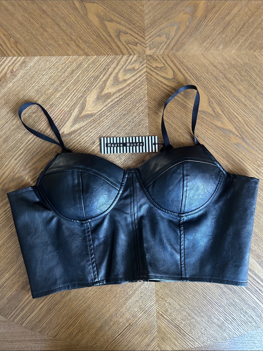 Haute Monde Black Faux Leather Bustier Crop Top
